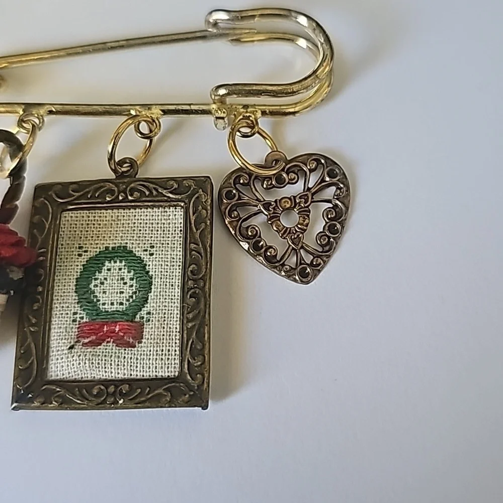 Safety Pin Dangling Charm Brooch Pin 2.75